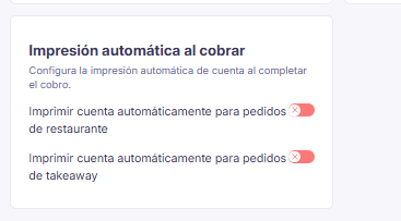 Impresión automática al cobrar para pedidos de restaurante y de takeaway