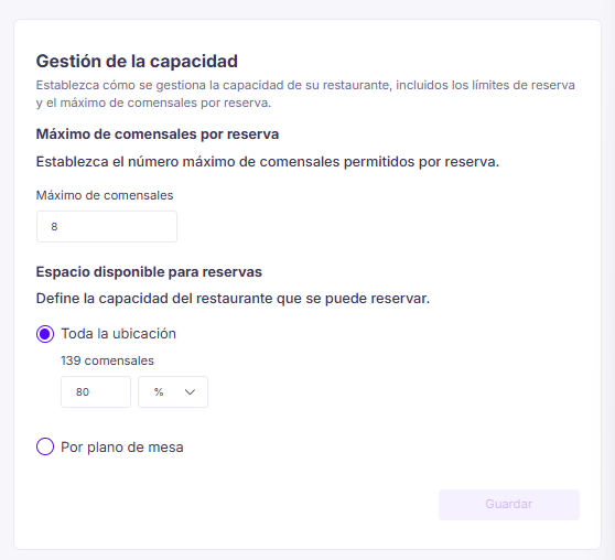 Gestión de la capacidad configurada para toda la ubicación