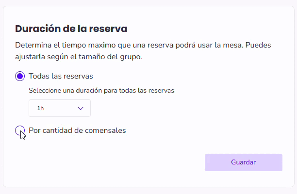 Configuración de la duración de la reserva