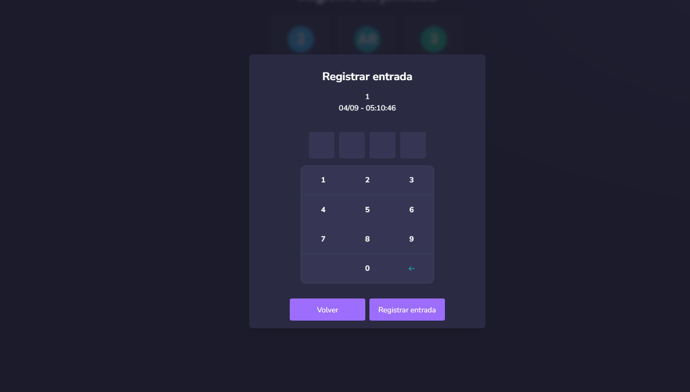 Teclado numérico del POS para introducir el PIN y registrar la entrada