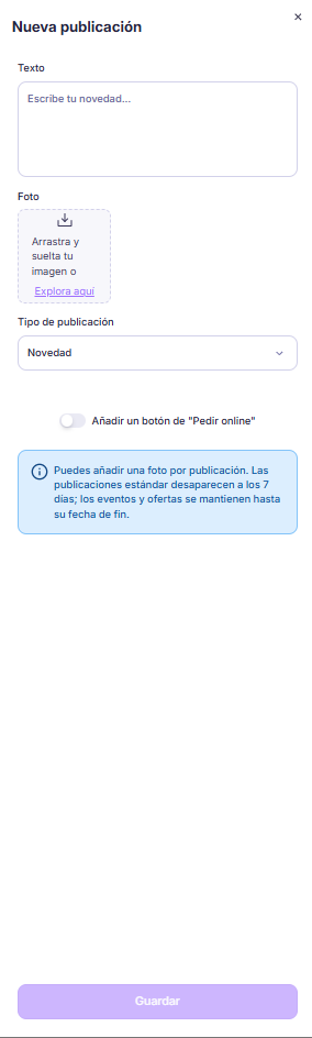 Formulario para crear una nueva publicación en Google Business Profile