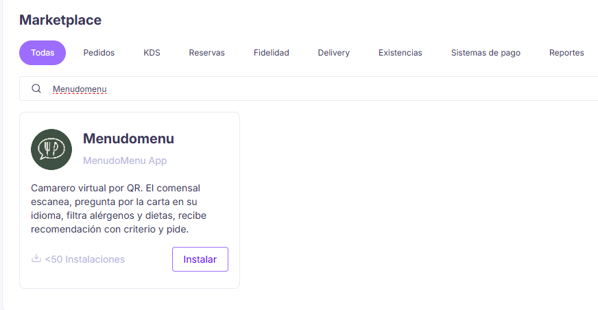 Tarjeta de MenudoMenu en el Marketplace de Last.app