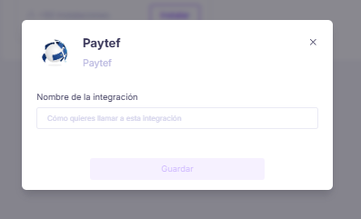Modal para instalar la integración de Paytef desde el Marketplace