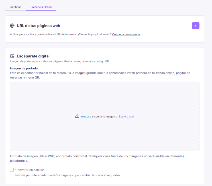 Configuración de la URL de la página web y la imagen de portada