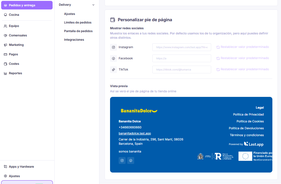 Personalización del pie de página y su vista previa