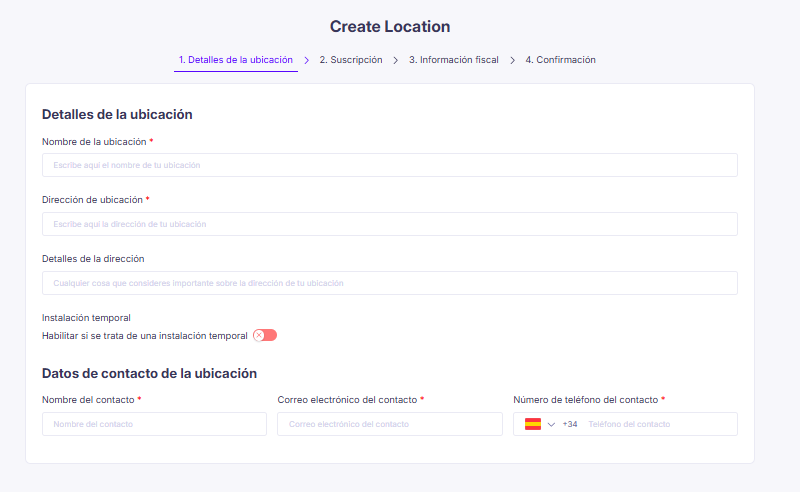 Asistente para crear una nueva ubicación