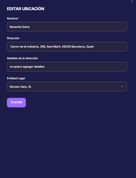 Formulario para editar una ubicación existente