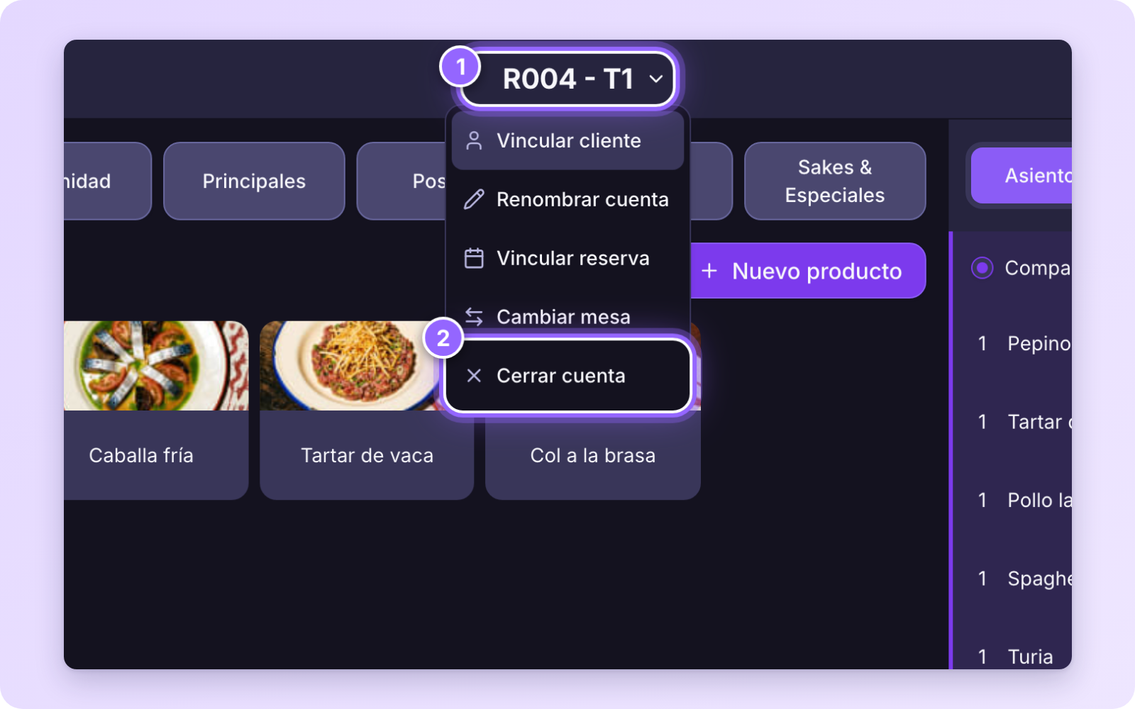 Menú del nombre de la cuenta abierto con la opción Cerrar cuenta