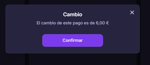 Confirmación del cambio a devolver al cliente