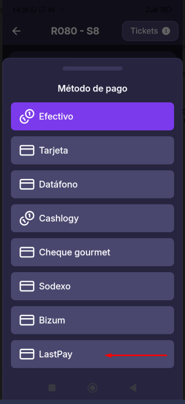 Listado de métodos de pago con LastPay señalado